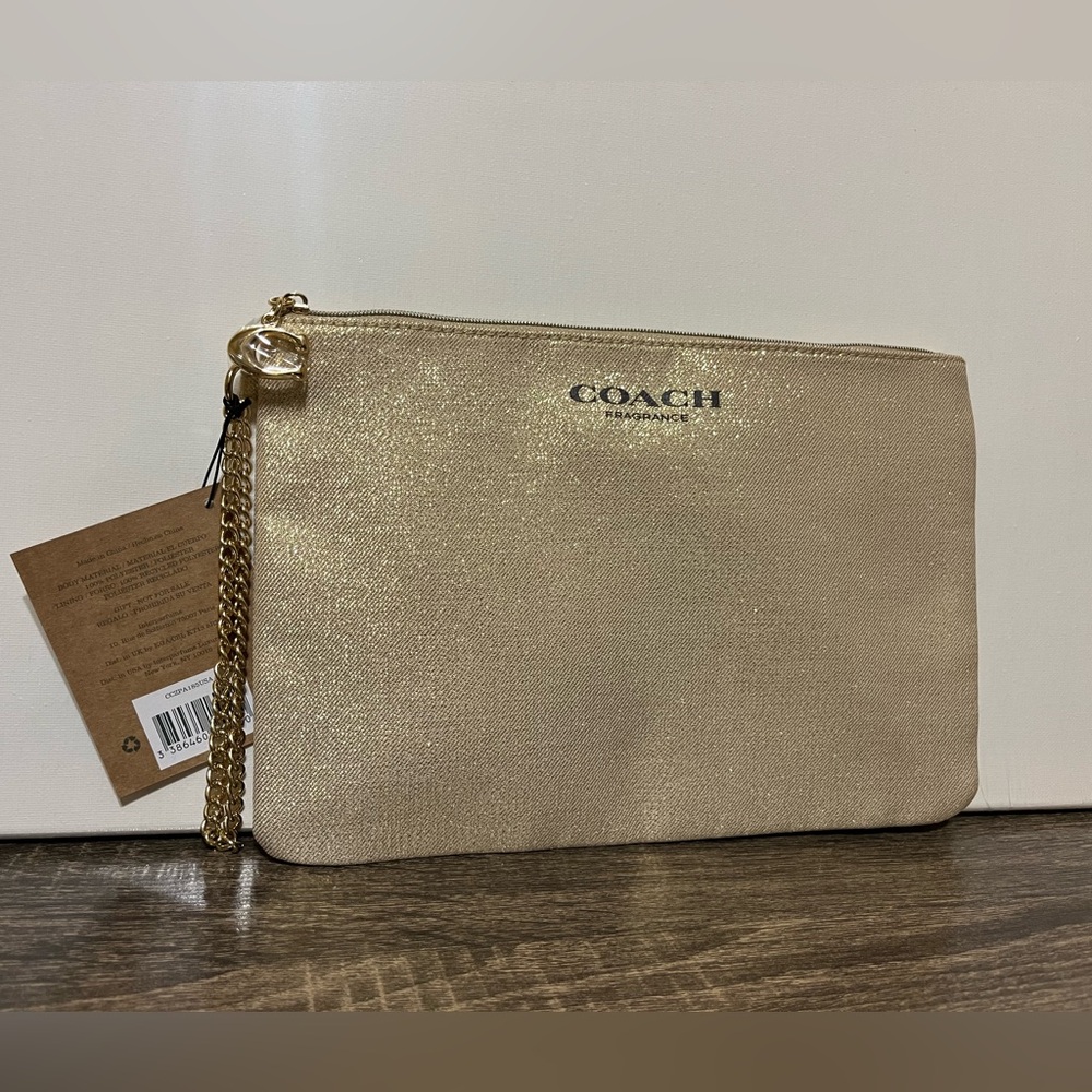 Coach Glitter Gold Wristlet/Toiletry Bag With Chain